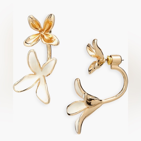 Enamel Flower Jacket white & gold Earrings - Picture 3 of 3